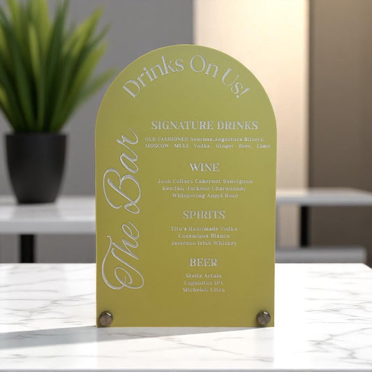 Signature Bar Menu Sign – Custom Acrylic with Standoff Display