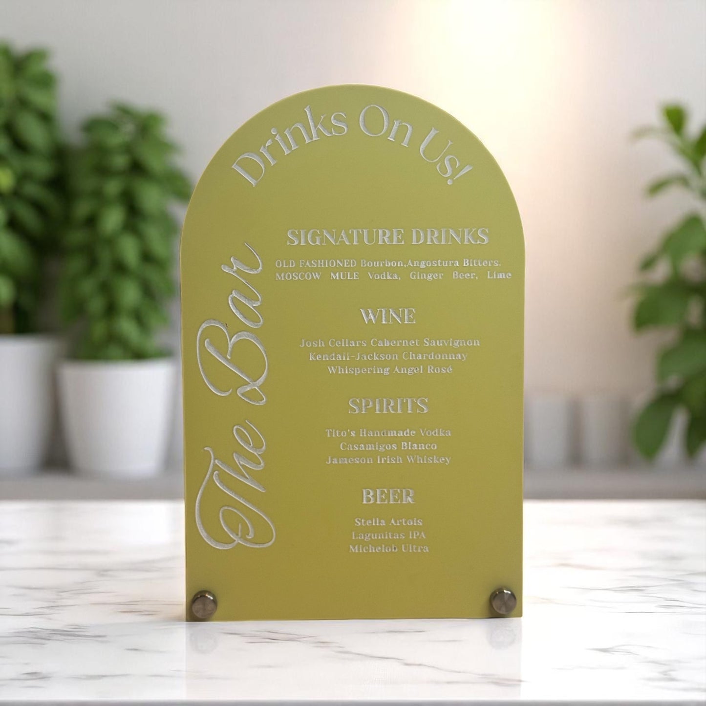 Signature Bar Menu Sign – Custom Acrylic with Standoff Display