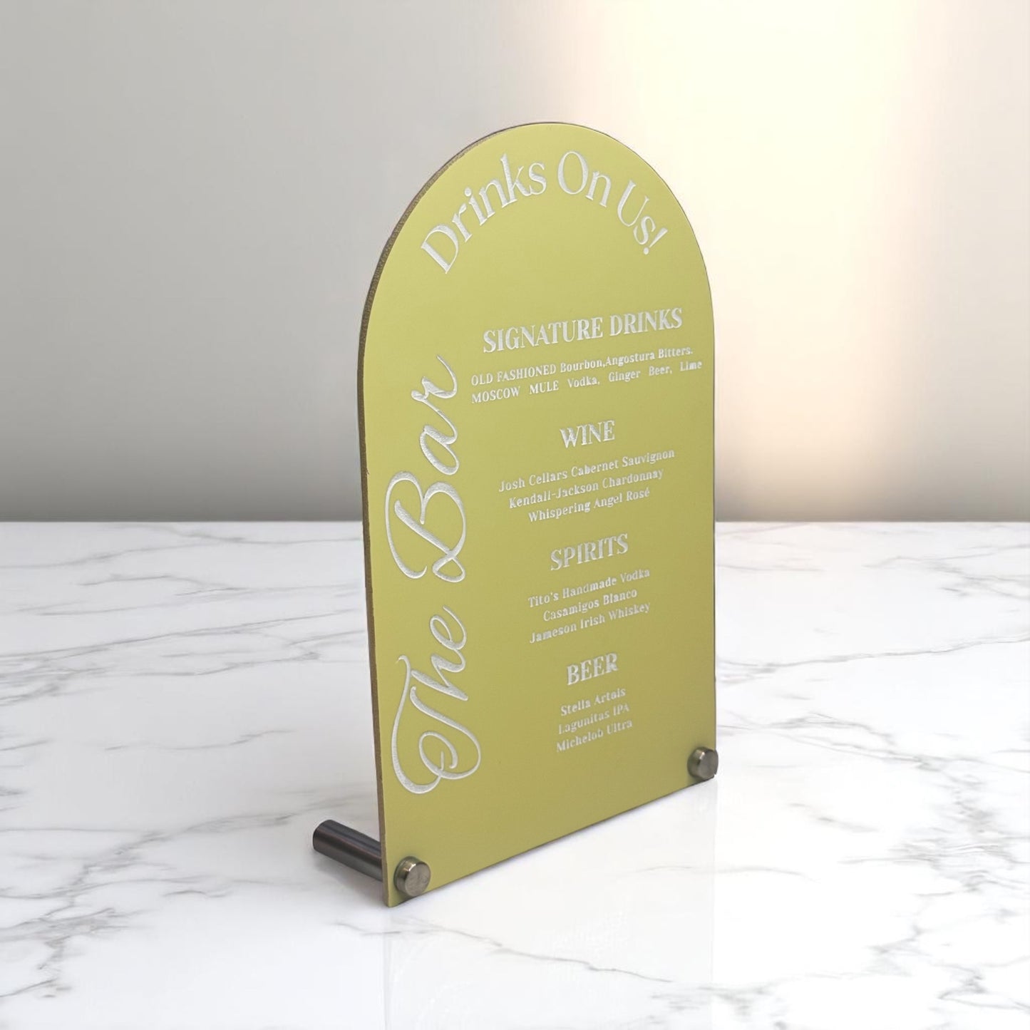 Signature Bar Menu Sign – Custom Acrylic with Standoff Display